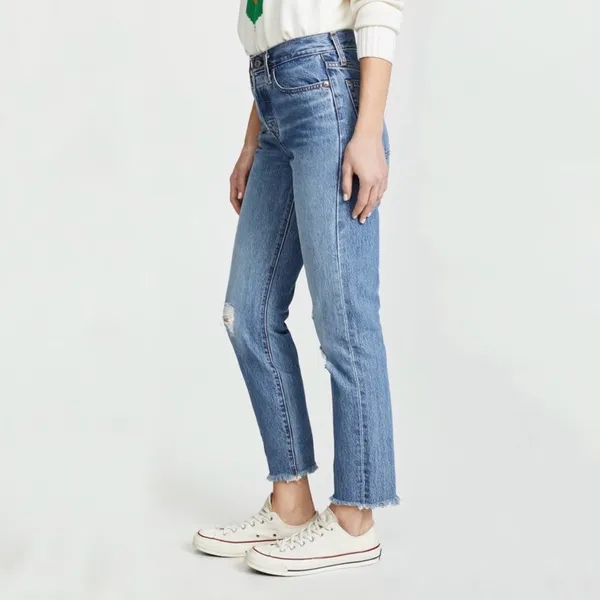 Levi’s Wedgie Cropped Ankle High Rise Distressed Raw Hem Jeans High Waisted 27 - Image 3