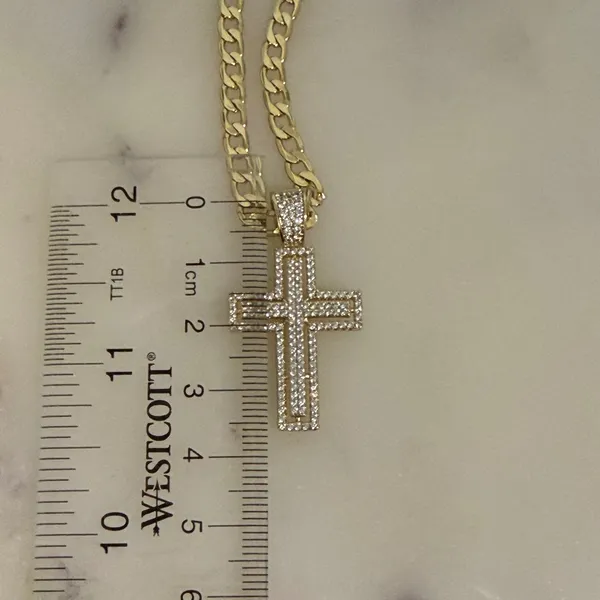 14K Gold Plated XP Unisex Chain Necklace Cross‎ Pendant 18in Curb Link - Image 4