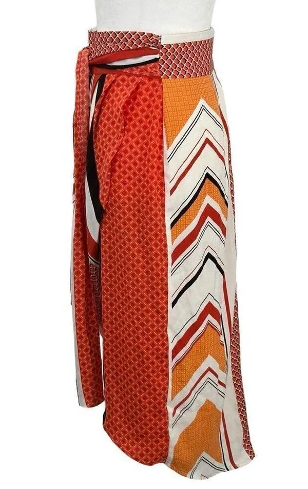 Banana Republic Tie Wrap Geo Skirt Orange White Size 4 - Image 4