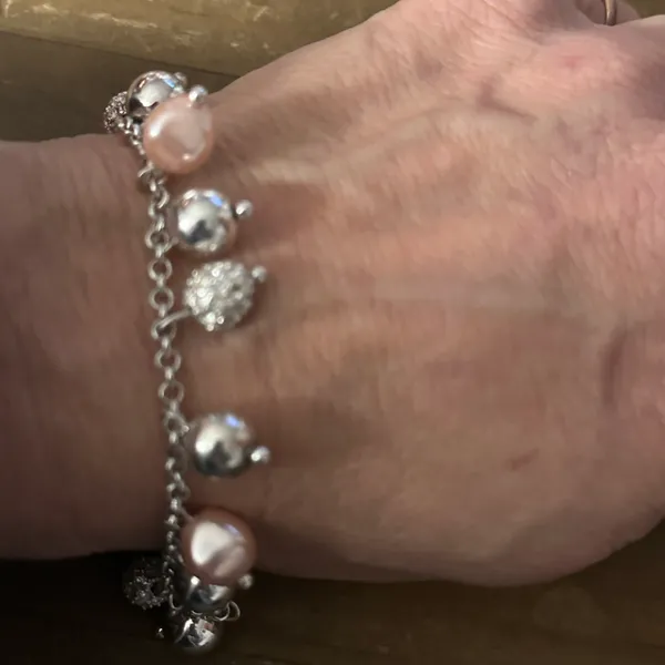 Silver tone bead charm bracelet - Image 3