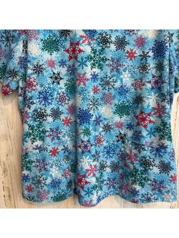 SB Scrubs Women's V-Neck Snowflake Print Medical Scrub Top Size Large Nursing - Image 4