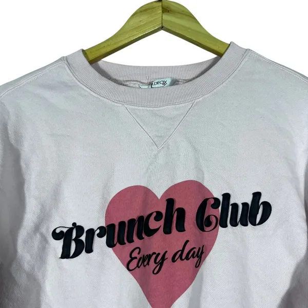 Wildfox Brunch Club Heart Graphic Sweatshirt Pink Coquette Oversized Size S - Image 2