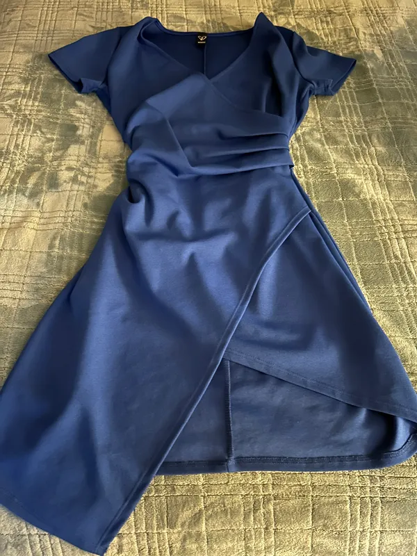 Royal Blue Wrap Front Dress - Image 4
