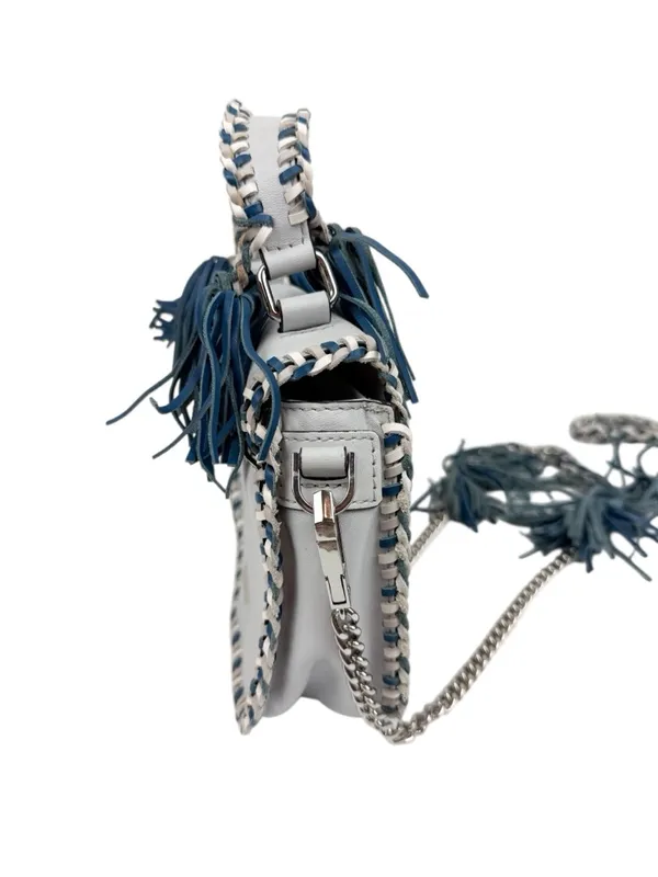 Rebecca Minkoff Chase Medium Saddle Bag Light Blue Leather Tassel Crossbody Bag - Image 10