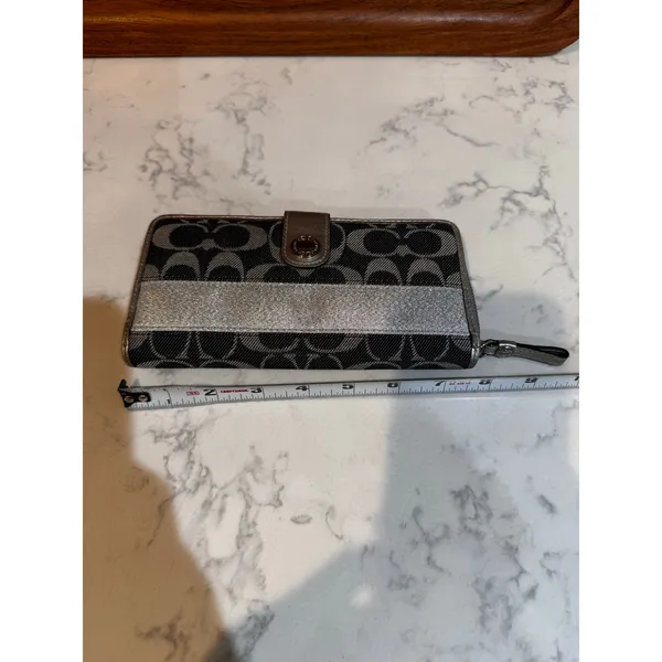 Coach Signature Accordion Zip Bifold Wallet jacquard monogram canvas leather VTG - Image 13