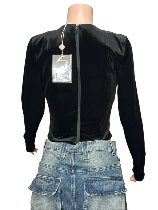 HOUSE OF CB Sierra Long Sleeve Plunge Corset, Black Velvet, XS - Image 7