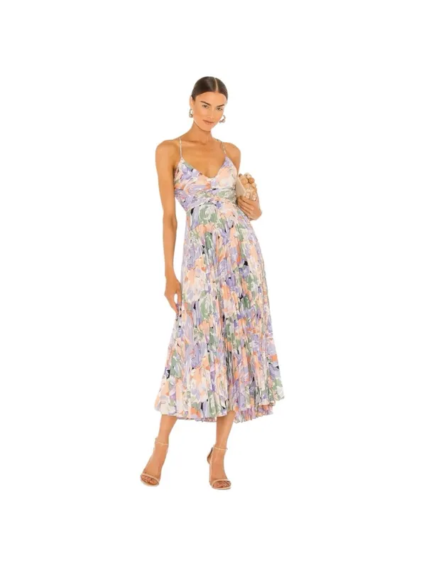 ASTR Blythe Floral Plisse Midi Dress - Coral Multi - Image 5