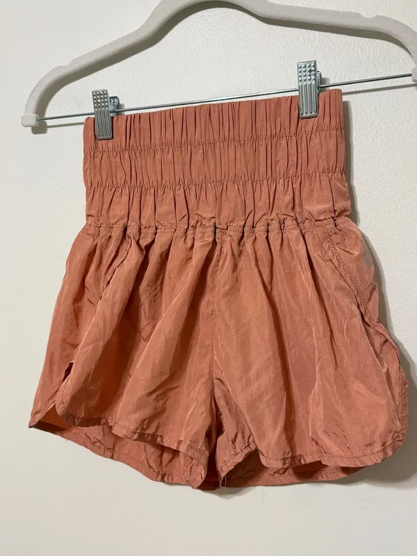 Free People Movement The Way Home Shorts XS High Rise Smocked Terracotta Orange - Image 4