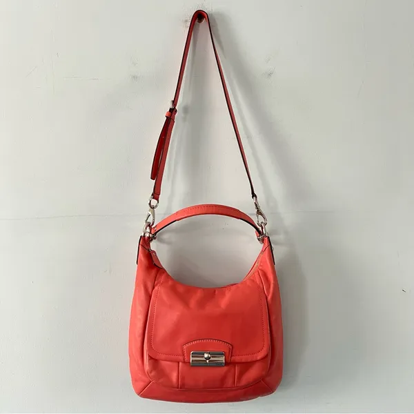 Coach Kirstin Coral Salmon Pink Leather Hobo Shoulder Bag‎ - Image 3
