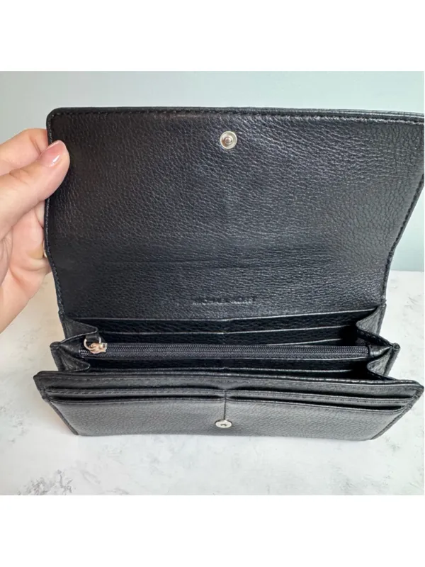 Women's Michael Kors Pebbled Leather Fulton Continental Flap Wallet Black - Image 4