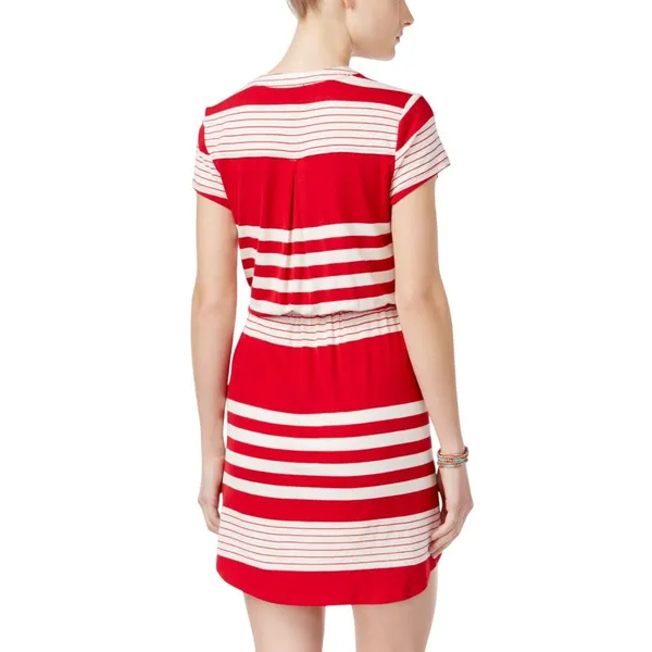 NWT As U Wish Juniors Striped Drawstring T-Shirt Dress Red Stripe L - Image 2
