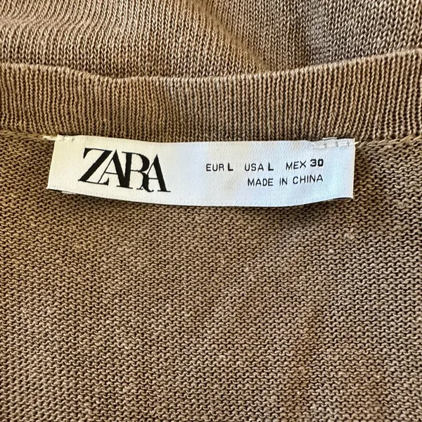 Zara L Knit Vest Top longline V-neck button-up front sleeveless sweater linen - Image 4