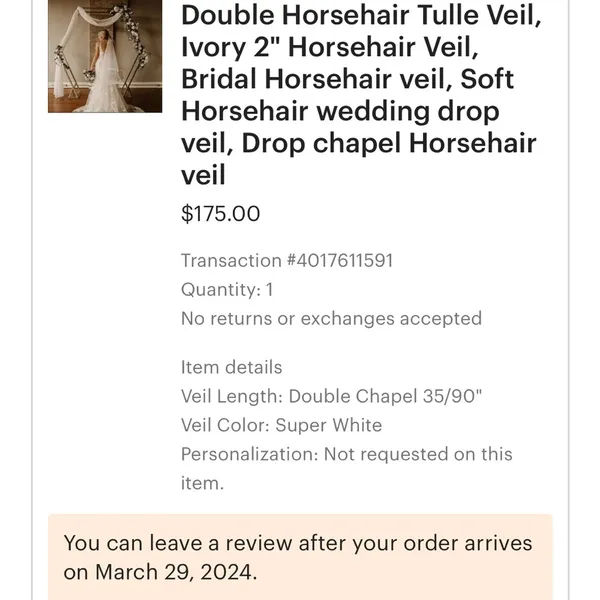 Chapel Horsehair 2” Veil in White - Image 7