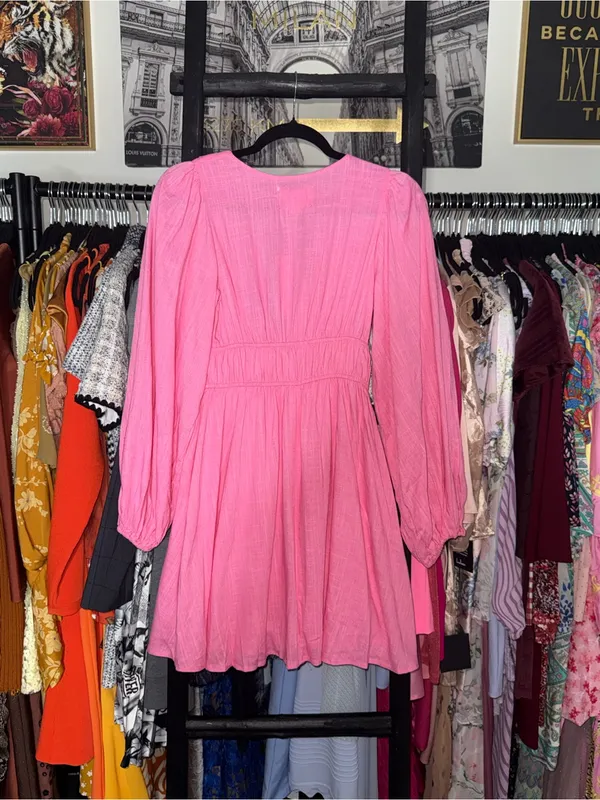 Mika & Gala Carnivale Pink Balloon Sleeve Ruffle Mini Dress Womens XS New NWT - Image 15