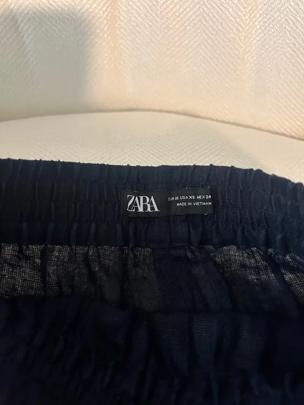 Zara Navy Tie Linen Shorts  - Image 2