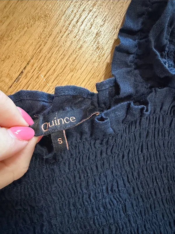 Quince Deep Navy European Linen Smocked Midi Dress Sz S - Image 2