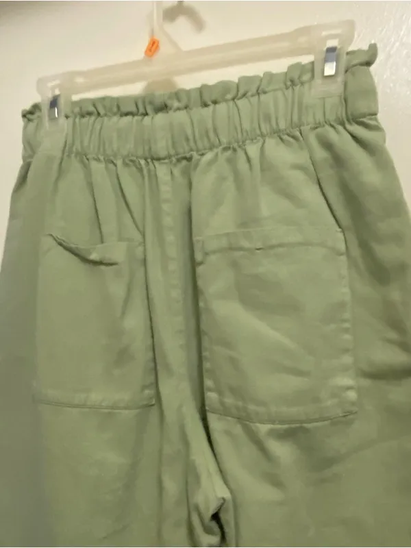 Zara Womens Pants S Small Olive Sage Green Paperbag Waist Light Denim Casual - Image 5