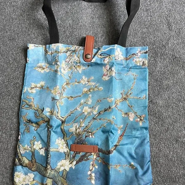 polyester Oil Painting Van Gogh Print Tote Reusable Shopping Bag Almond Blossom - Image 5