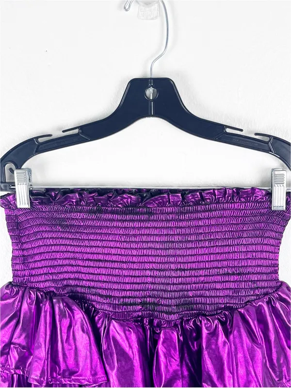 QUEEN OF SPARKLES Metallic Smocked Pull On Waistband Ruffle Mini Skirt Small - Image 6