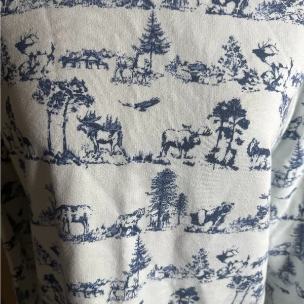 Vintage lands end Blue and White Scenic Print Sweatshirt size large - Image 3