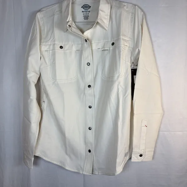Dickies Women’s Cooling Utility Shirt Temp-iQ Long Sleeve Small Beige Snap NWT - Image 3