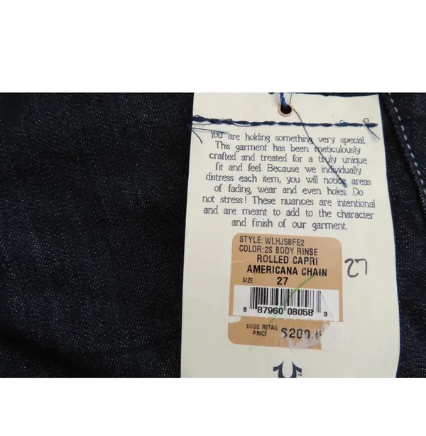 WLHJ58FE2 Americana Chain Dark Rinse Rolled Capri Jeans $209 EUC 28 - Image 14