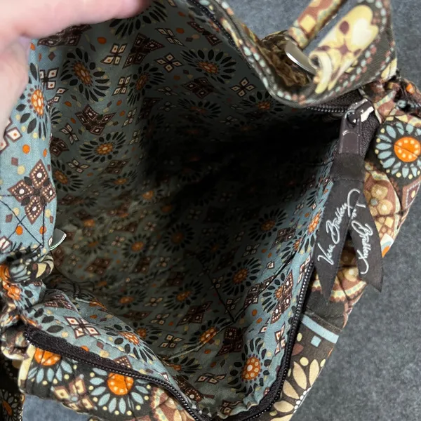 Vera Bradley Crossbody Bag Mocha Rouge Quilted Floral Brown Orange Blue Purse - Image 8