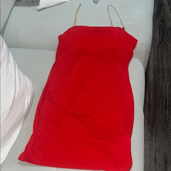 Red and White Sleeveless Dress - Image 2