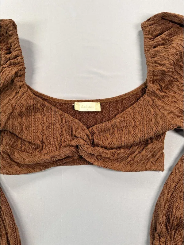 Alter'd State | Small | Cable Knit Twist Front Crop Top Brown - Image 2
