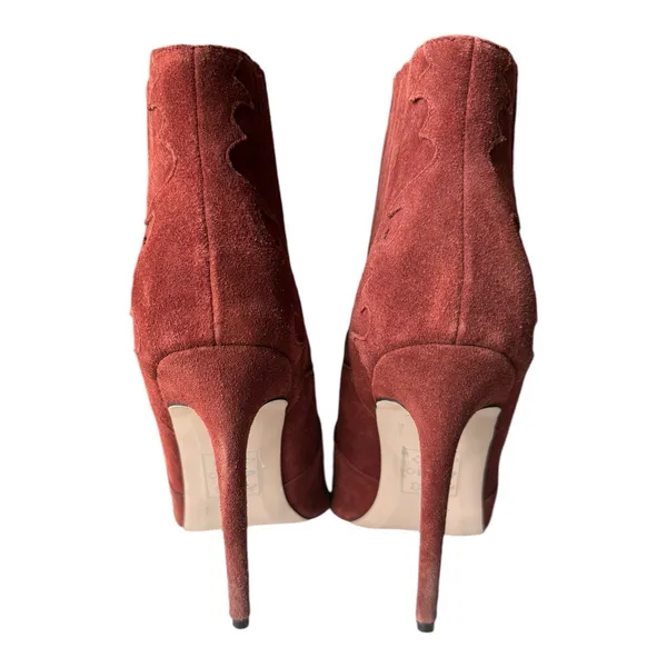 Burgundy suede pointed toe stiletto ankle boots with cowgirl design ASOS size 6 - Image 8