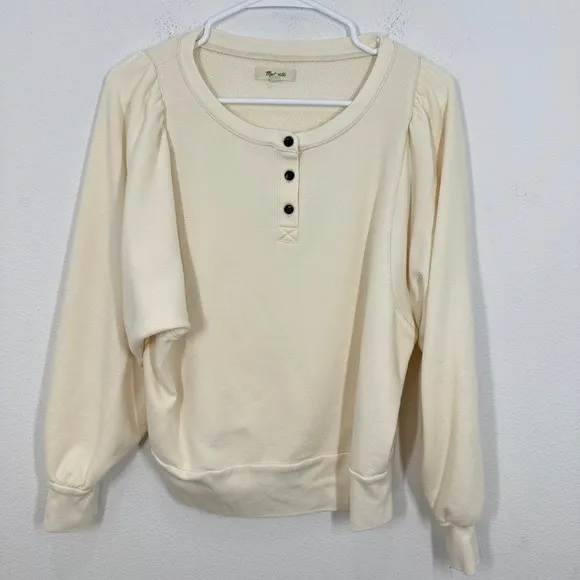 Madewell Cream Puff Sleeve Henley Sweatshirt Pullover‎ Top Womens Size L - Image 3