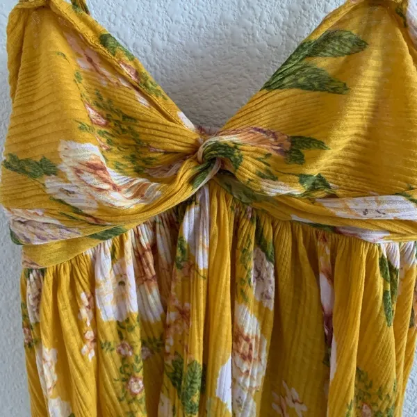 Free People Baby Doll Hi-Low Floral Tunic Boho Mustard Gold Yellow Small - Image 4