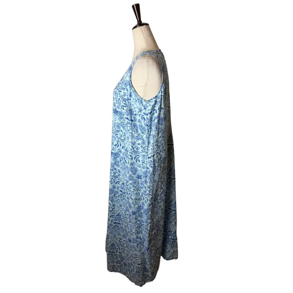 J Jill Love Linen‎ Maxi Dress Women XS Blue White Linen Floral Lagenlook Boho - Image 4