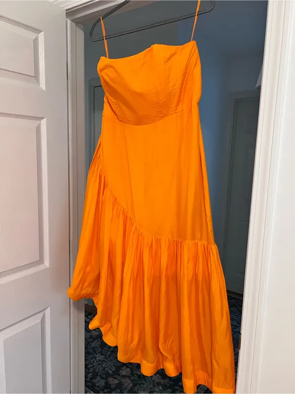 Anthropologie Let Me Be Strapless Asymmetrical Orange Dress - Image 5