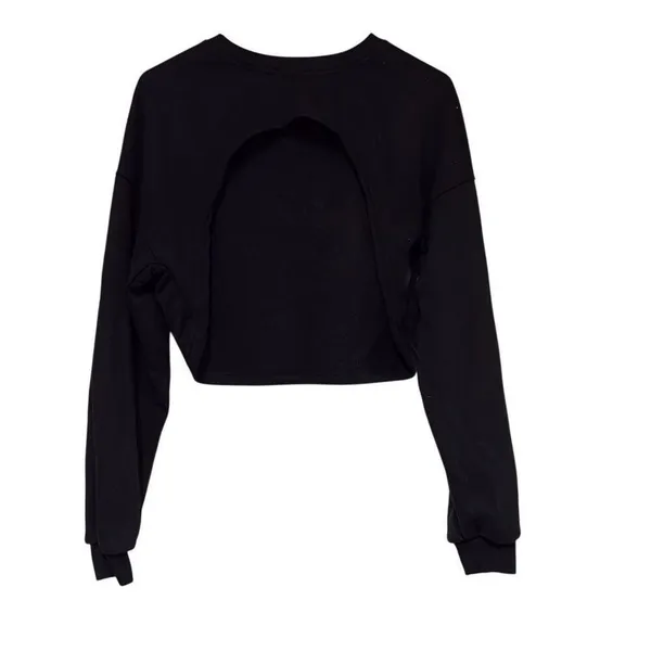 Black Shrug Cutout Long Sleeve Crop Sweatshirt‎ Small Workout Yoga Balletcore - Image 2