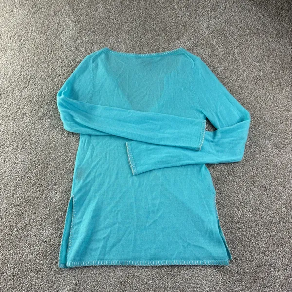 Bohemian‎ Turquoise Cashmere Sweater Spit V Neck Whipstitch Trim Women M Coastal - Image 11
