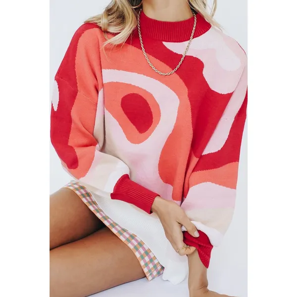 Verge Girl Multicolor Abstract Print Oversized Mock Neck Long Sleeve Sweater Size 8 - Image 5