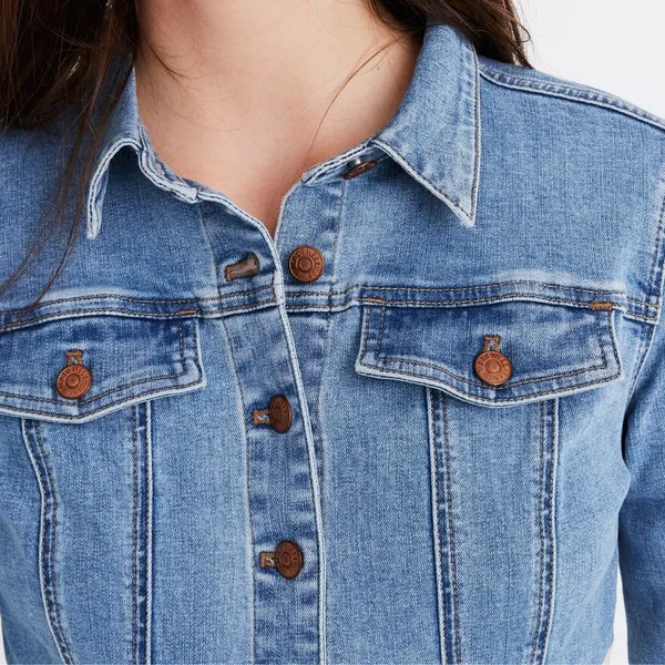 Madewell | Cotton Denim Structured Mini Shirt Dress in Medium Wash Blue‎ Size 8 - Image 3