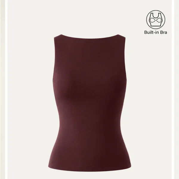 OGL Ribbed Built-In Bra Tank Top Burgundy Size XS Stretchy Cooling Fabric New - Image 2