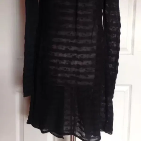 FREE PEOPLE Black Navy Striped Sweater Maxi Cardigan Duster 100% Cotton XS - Image 5