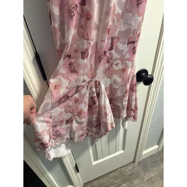 Windsor Maxi Dress Womens Medium Pink Floral Mesh Ruffle Hem Mermaid GLA1141 - Image 2