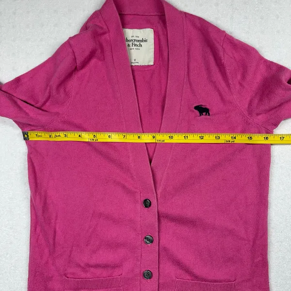 Abercrombie & Fitch Women’s Pink Button Front Cardigan Sweater Size M Logo - Image 5