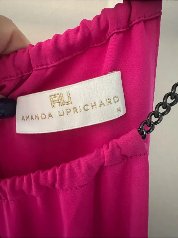 Amanda Uprichard nwt hot pink dress drop waist lined chain halter ruffle MEDIUM - Image 3