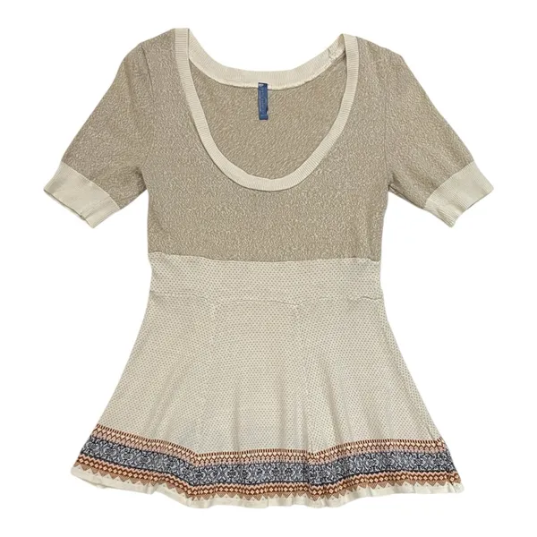 Free People Cream Fair Isle Fit & Flare Short Sleeve Knit Top Size XS - Image 4