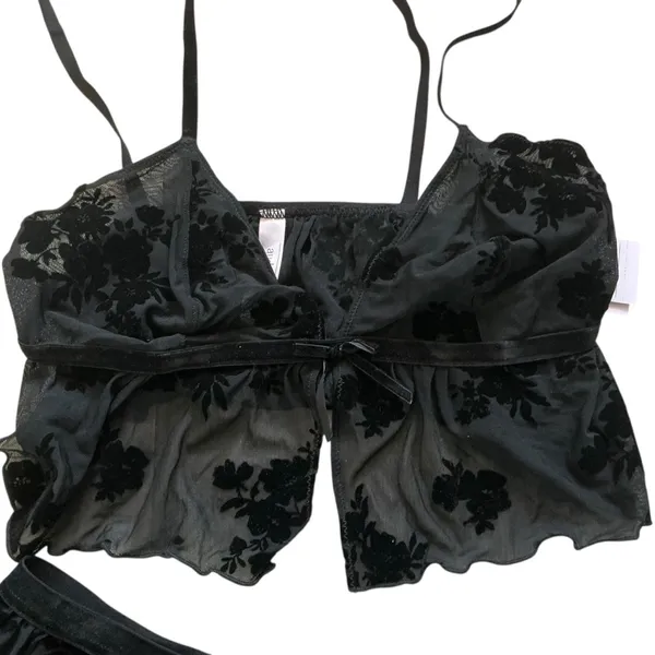 Auden lingerie set black satin and velvet damask sexy size large - Image 2