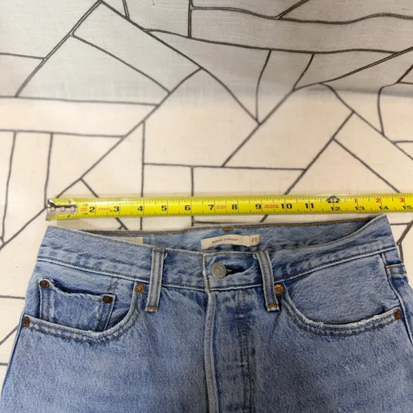 Levi's Wedgie Straight Jeans 27 Blue Light Wash‎ Distressed Ripped High Rise - Image 3