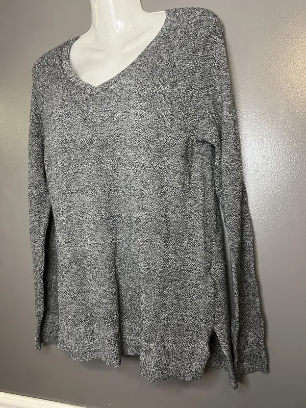 GAP Sweater Womens Medium Black Space Dye Bella V Pullover Knit Cotton Blend - Image 3