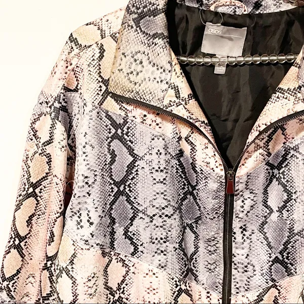 Asos Python Snake Print Size‎ 10 Zipper Front Bomber Jacket - Image 2