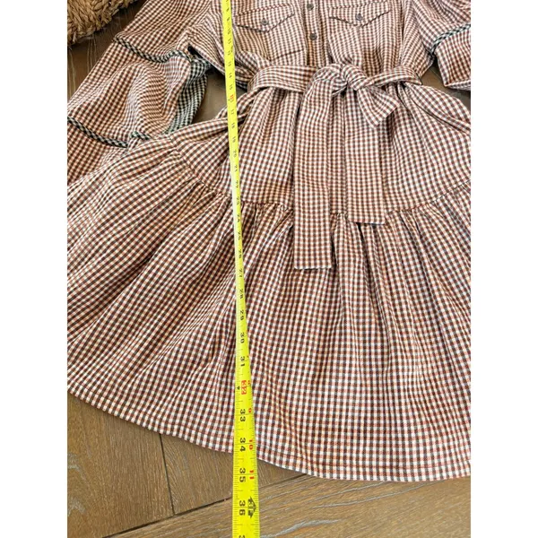 Pearl By Lela Rose Checked Seersucker Shirt Dress Womens Brown Size L - Image 7