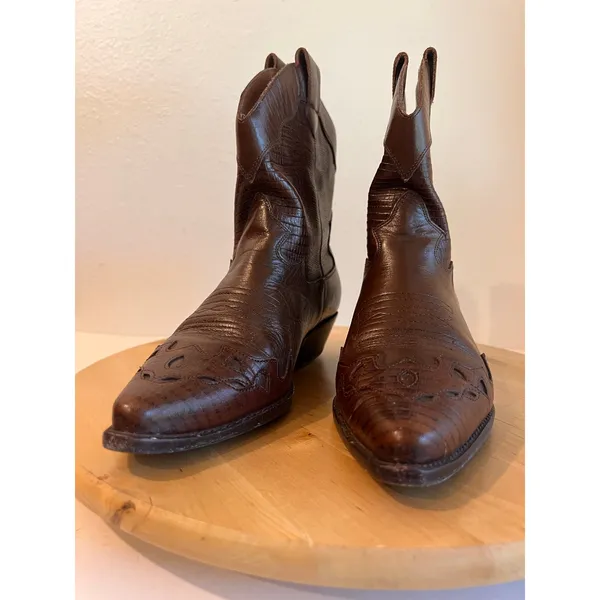 90s Nine West Brown Western Genuine Leather Point Toe Boot Size 7.5 Brazil Made - Image 14